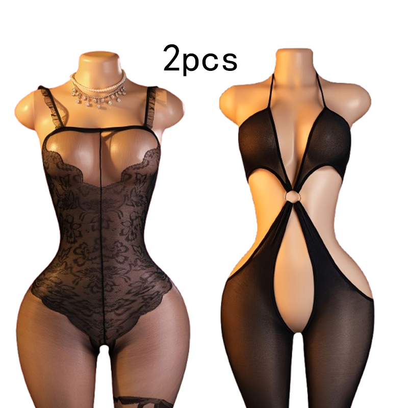 Lingerie - 2-teiliges Set – Schwarzer, sexy, ausgeschnittener