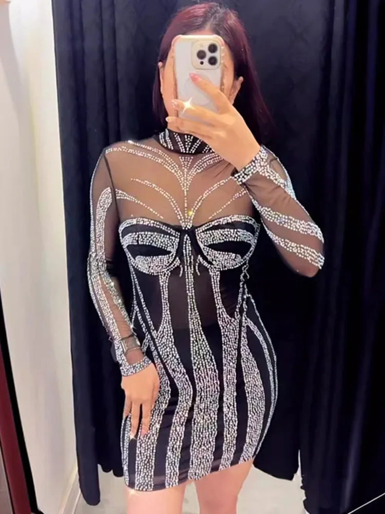 Sparkly Diamanten Strass Gebur – Sexy Mesh Sheer Bodycon Dress Bewertung und Preis