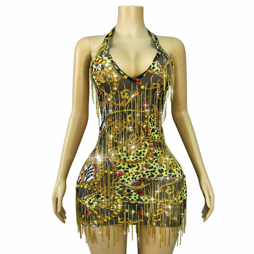 Glitzerndes Gold-Strass-Ketten – Sparkly Rhinestone Club Party Dress Bewertung und Preis